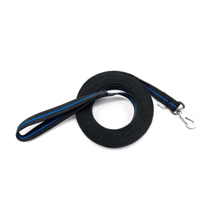 Correa de búsqueda y rastro engomada azul y negra HS Sprenger de 19mm enrollada con mosquetón metálico