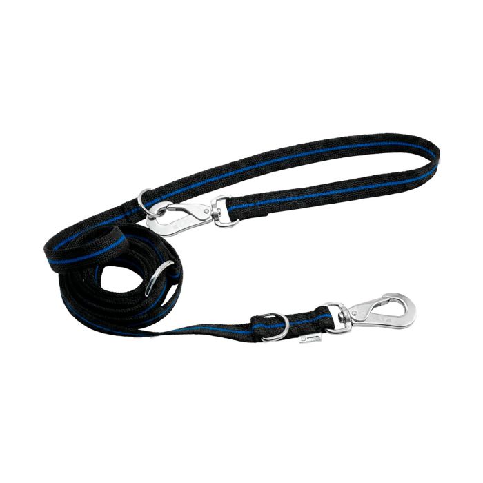 Correa ajustable negra y azul HS Sprenger Blue Line de 19mm fabricada en nylon engomado con mosquetones de acero inoxidable