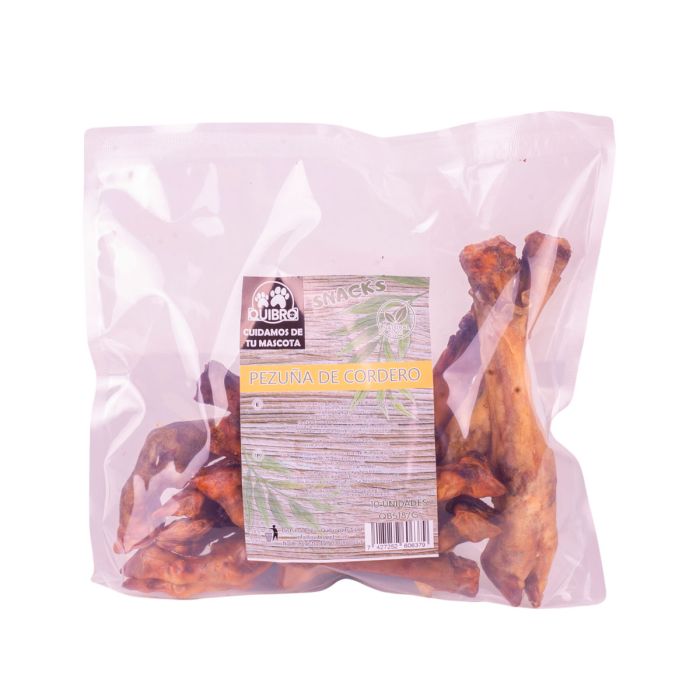 Bolsa transparente sellada con 10 pezuñas de cordero deshidratadas Quibro vista frontal