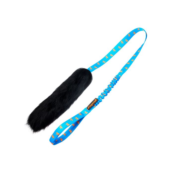 Tug-E-Nuff Bungee Chaser de piel de cordero negra, asa azul de patrón dinámico para adiestramiento K9