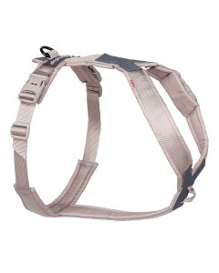 Arnés ergonómico Non-stop dogwear Line Harness CLIP'N color arena en vista lateral mostrando anillo dorsal de acero, cinta pectoral ajustable y acolchado de espuma