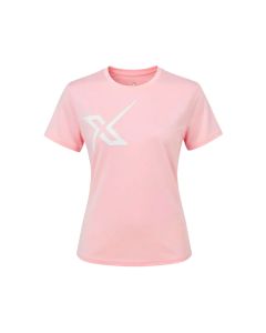 Vista frontal de la camiseta técnica X-OTIK PocketRebell+ para mujer en color rosa claro con logotipo blanco en el pecho derecho