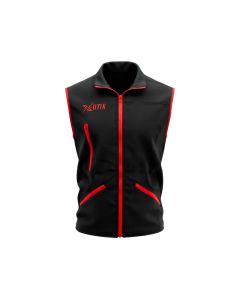 Vista frontal del chaleco de adiestramiento técnico X-OTIK PackLeader++ en color negro con cremalleras rojas
