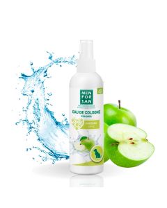 Botella de agua de colonia para perros Menforsan fragancia manzana 125 ml con difusor en spray y fondo splash de agua