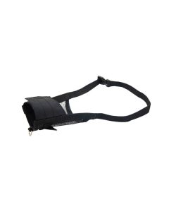 Bozal guiador Ibáñez Easy Walk negro vacío mostrando la anilla inferior y el ajuste de velcro superior