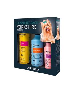 Caja Artero Cosmetic Pack Yorkshire Terrier con champú Hidratante, acondicionador Keratin Vital y spray Flash