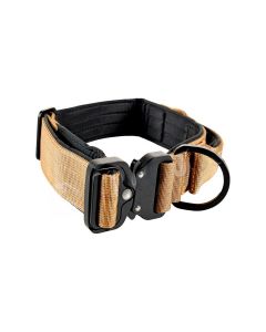 Collar táctico marrón dorado para perros grandes Euro Joe Iron Power con asa magnética y cierre de aluminio.