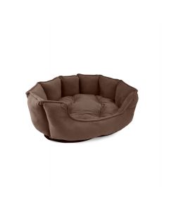 Cuna Luxe acolchada color chocolate para perro o gato con base antideslizante.