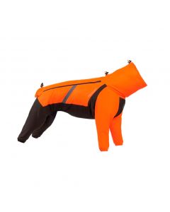 Fjord Overall Raincoat negro/naranja para perros, con cobertura total, tecnología Freemotion y tejido impermeable.