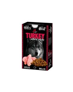Caja de snacks de pavo Alpha Spirit para perros, hecha con ingredientes naturales, libre de granos y gluten, diseño ecológico y empaquetado resistente