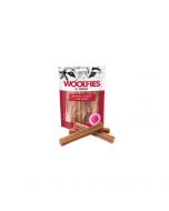 Bolsa de barritas dentales Woolfies de 200gr para perros medianos junto a tres snacks masticables en forma de estrella