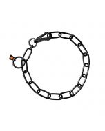 Collar de eslabones anchos HS Sprenger de acero inoxidable en color negro con gancho de ajuste sobre un fondo gris claro.