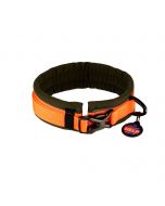 Collar acolchado HS Sprenger naranja con chapa QR de localización en su embalaje original
