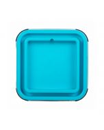 Vista superior Lickimat Keeper turquesa mostrando muesca de extracción fácil y forma cuadrada