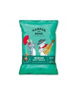 Bolsa de premios blandos para mascotas Harper & Bone Iberian Soft Treats con una ilustración de un gato y un perro flamenco.