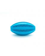 Pelota dental para perro en forma de rugby con ranuras para snacks