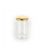 Tarro de vidrio vacío Euro Joe 370ml con tapa dorada twist-off sobre fondo blanco