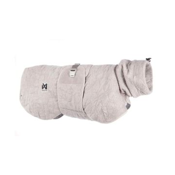 Abrigo de secado para perro color arena Non-stop dogwear con cuello alto y cierre magnético