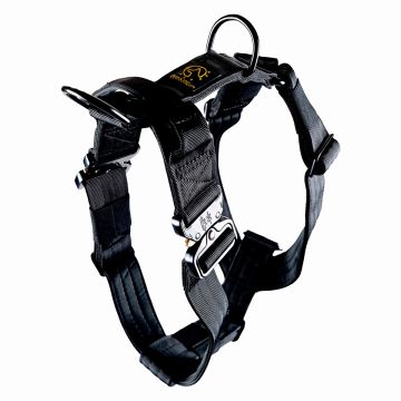 Arnés táctico para perro Euro Joe Iron Power negro con forro de neopreno y hebilla de liberación rápida en vista frontal completa