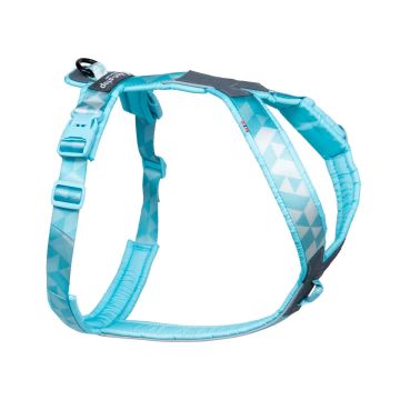 Arnés ergonómico Non-stop dogwear Line Harness CLIP'N color ice blue vista lateral derecha en estudio con hebilla de cuello CLIP'N y anillo de acero