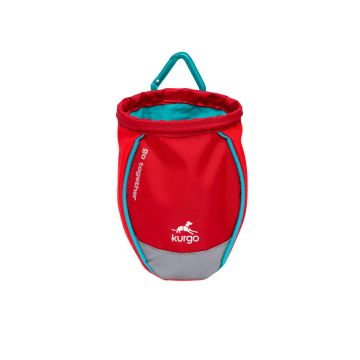 Kurgo Go Stuff It Treat Bag, bolsa de premios roja con mosquetón y bolsillo extra