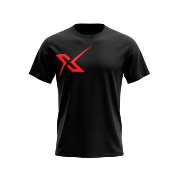 Vista frontal de la camiseta técnica X-OTIK PocketRebell+ para hombre en color negro con logotipo rojo en el pecho