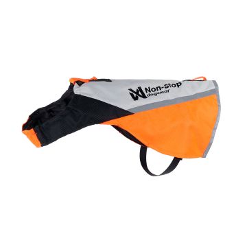 Capa de alta visibilidad Non-stop dogwear Protector cover 2.0 color blanco, negro y naranja vista lateral izquierda mostrando el tejido ripstop