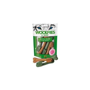 Bolsa de cepillos dentales medianos para perros Woolfies 200gr, ayuda a eliminar sarro y mantener una boca fresca.