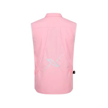 Vista trasera del chaleco X-OTIK PackLeader+ rosa mostrando el diseño del gran bolsillo trasero para material y logo reflectante