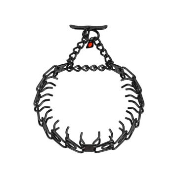 Collar de adiestramiento Sprenger Ultra-Plus en acero negro con cierre Whale Tail, placa central y tracción limitada