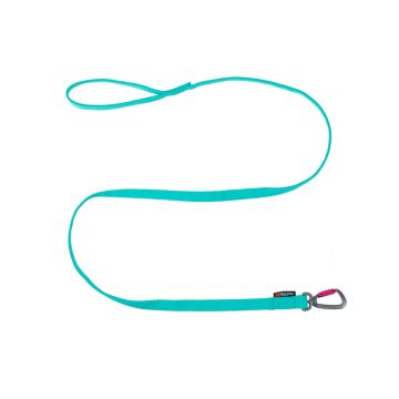 Correa elástica color aqua para perro Non-stop Dogwear Bungee Leash sobre fondo blanco, mostrando mosquetón Twistlock de seguridad y asa.