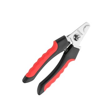Cortaúñas 3C rojo y negro de 16 cm para perros, con tope de seguridad y mango ergonómico.