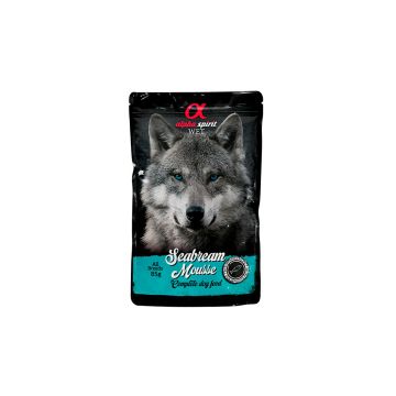 Mousse de Dorada Alpha Spirit para perros, 95 % pescado fresco, alimento húmedo completo.