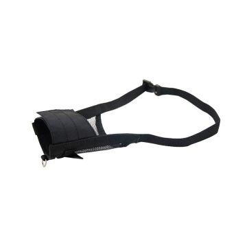 Bozal guiador Ibáñez Easy Walk negro vacío mostrando la anilla inferior y el ajuste de velcro superior