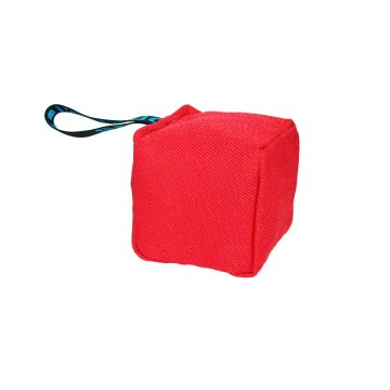 Motivador cúbico Sporthund Kniffel color rojo fabricado en tela Nylcot con asa de nylon negra y letras azules