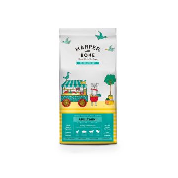 Bolsa de pienso sin cereales para perros pequeños Harper & Bone Adult Mini Fresh Market.