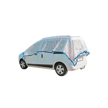 Red de aluminio Sporthund instalada sobre coche para reflejar el sol y proteger del calor, tamaño 6x4 metros