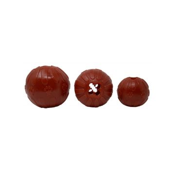 Juguete dispensador rojo con sabor a bacon – Material ultra resistente, rellenable con snacks y croquetas. Estimulación mental y física – Zona K9