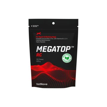 Bolsa de 30 chews VetNova MEGATOP RC de 225 g para perros de trabajo y deporte con sello libre de ingredientes de origen animal