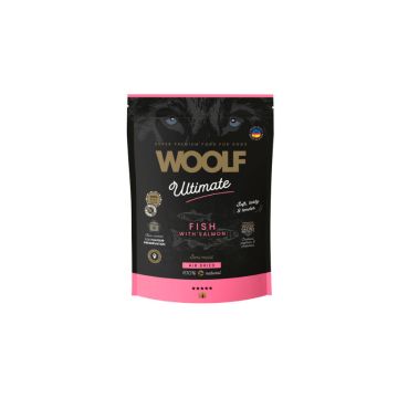 Bolsa de 1kg del alimento semihúmedo para perros Woolf Ultimate con sabor a pescado y salmón.