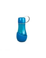 Botella bebedero azul You&Me de Ibáñez para perro y dueño, con el cuenco de silicona extraíble acoplado en la base.