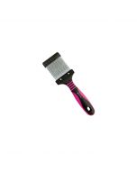 Carda profesional Ibáñez, flexible y extrasuave, de tamaño pequeño, con mango ergonómico de color negro y fucsia.