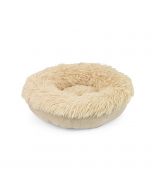Cuna para perro Elegance de 65 cm en color beige, con interior de pelo largo calmante y exterior de lino.