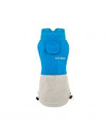Chubasquero o impermeable para perro Nayeco XTRM de color azul y gris claro con bolsillo y cordones de ajuste en la parte inferior.