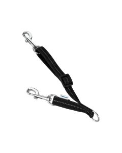 Correa acopladora de seguridad HS Sprenger de nylon negro con mosquetones de acero y bandas reflectantes | acoplador de seguridad para collar y arn&eacute;s perro