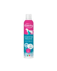 Inodorina Champú Mousse Talco 300 ml – Champú sin agua con aroma a talco, para limpieza rápida de perros, gatos y cachorros – Zona K9