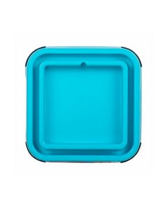 Vista superior Lickimat Keeper turquesa mostrando muesca de extracci&oacute;n f&aacute;cil y forma cuadrada