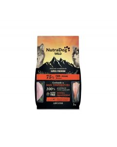 Saco de NutraDog Wild Pavo y Pescado con ingredientes frescos, alimento semihúmedo y natural para perros.