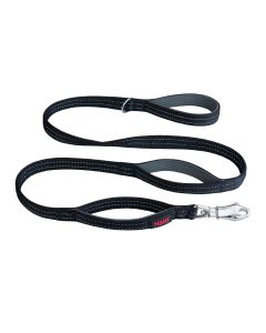 Correa negra de seguridad Halti BRIG extendida sobre fondo blanco