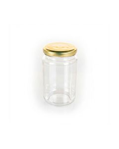 Tarro de vidrio vacío Euro Joe 370ml con tapa dorada twist-off sobre fondo blanco